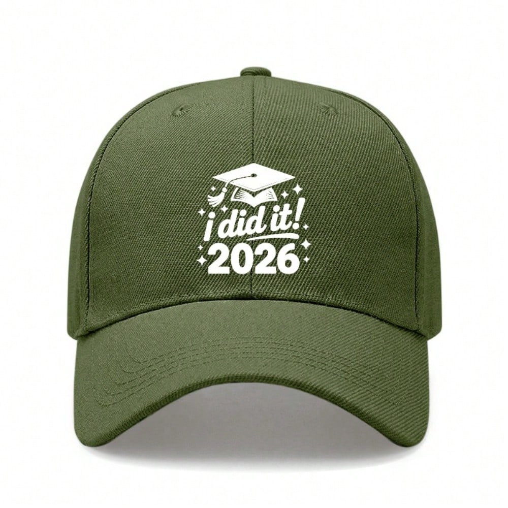 Graduation Baseball Cap - 2026  I Did It!  Print Polyester Adjustable Breathable Casual Outdoor Sports Hat For Graduation Gift - Dad Hat армия зеленый