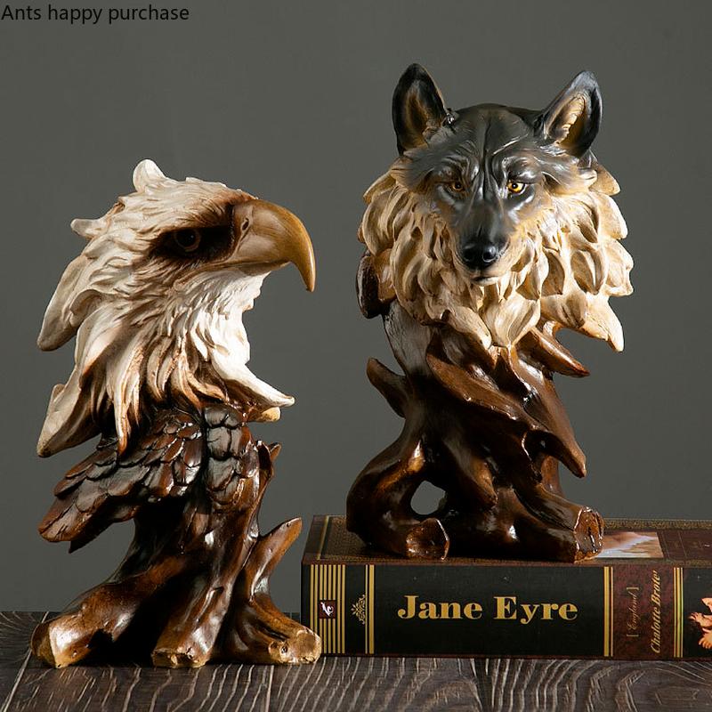Imitation Wood Animal Head Resin Ornament Display Decoration Exhibit Statue Sculpture Statuette Figurines Knickknacks Crafts