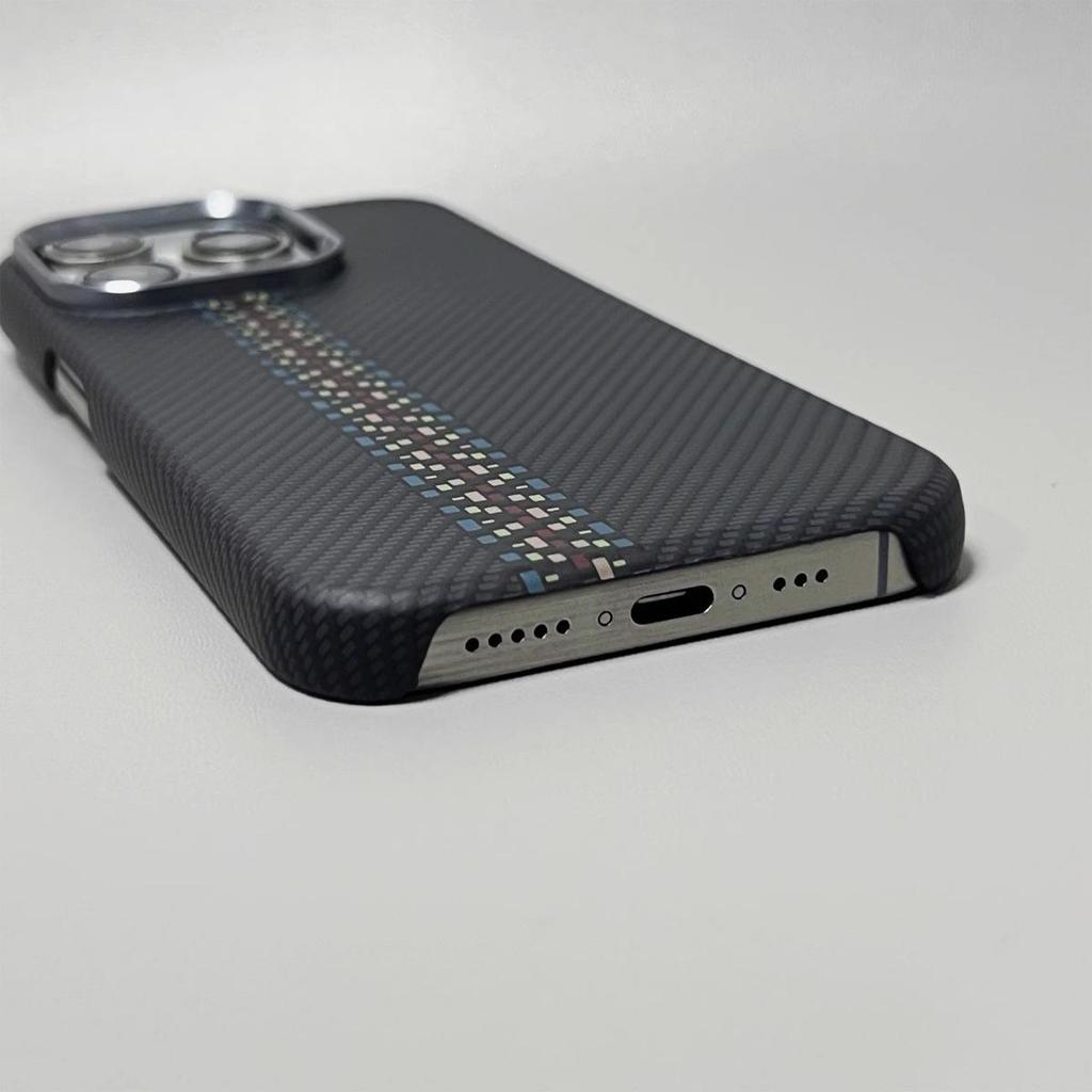 iPhone 16 Pro Max Carbon Fiber PC Half-Wrapped Magnetic Drop-Proof Case for iPhone 15/14
