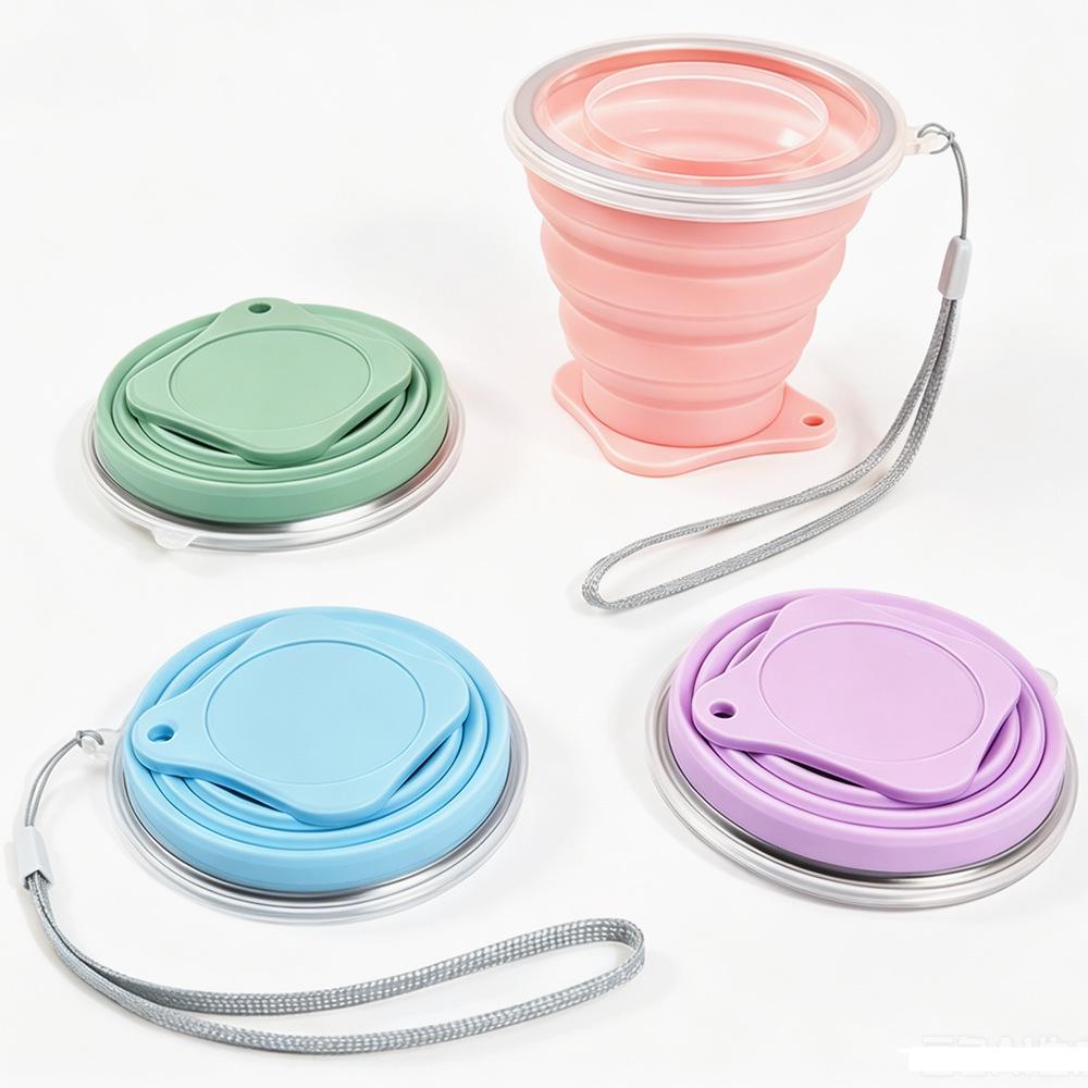 Custom Cartoon Silicone Folding Cup and Retractable Bowl Set for Travel and Daily Use