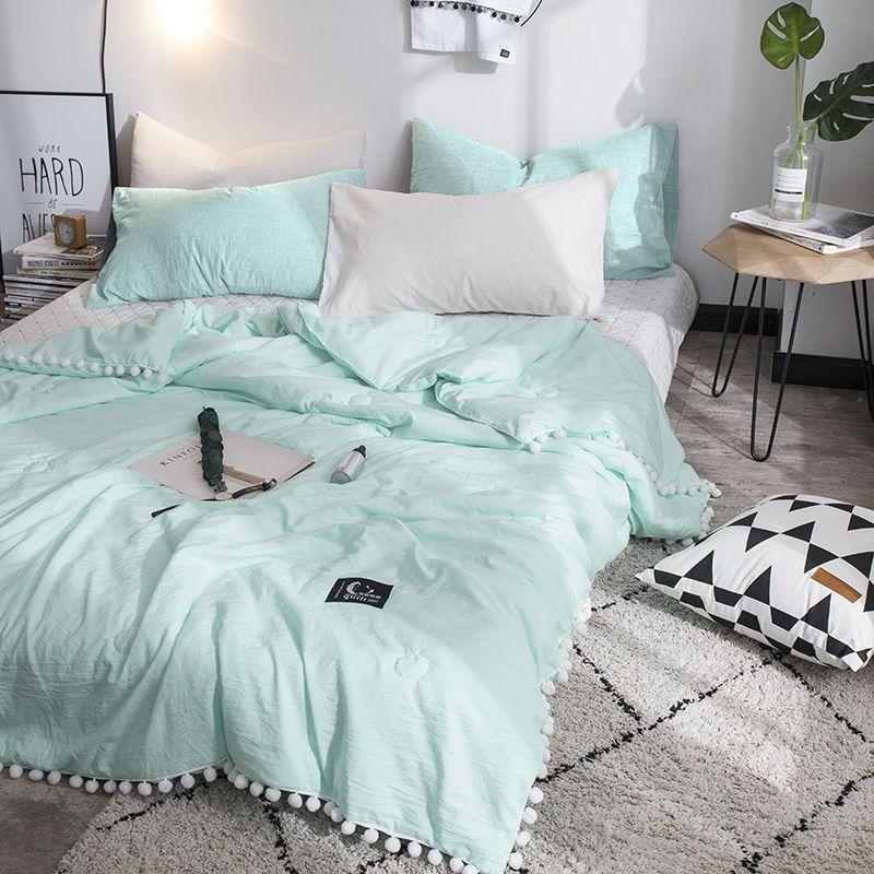 Summer Solid Color Bubble Gauze Washed Summer Quilt Home Single/Double Stylish Simple Skin-Friendly Cooling Air-Condition Thin Comforter