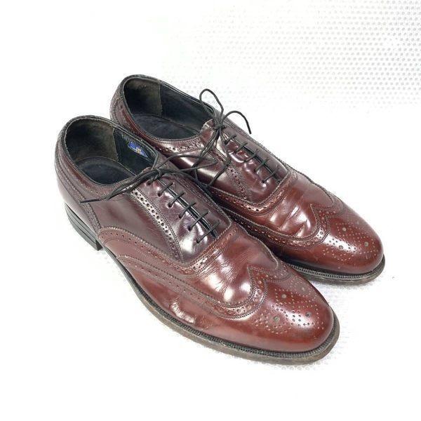70s Vintage Florsheim Size 9D 26.5 27.0cm Full Brogue Dress Shoes Brown(USED)