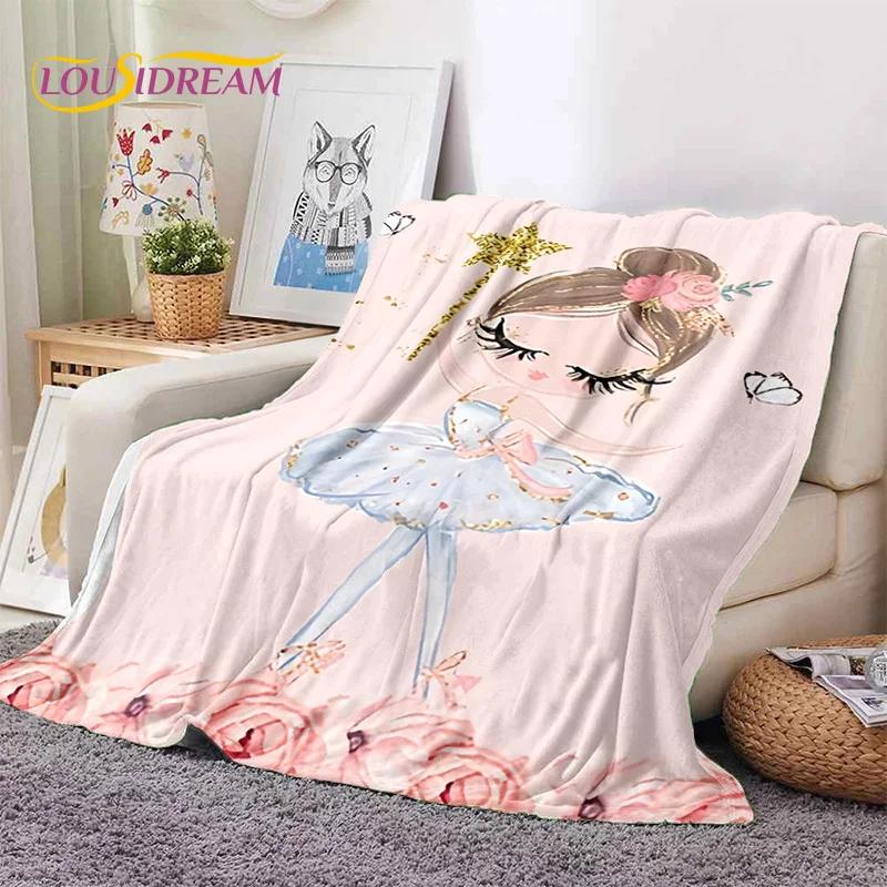Cute Ballet Girl Ballerina Fairy Cartoon Soft Flannel Blanket for Bed Bedroom Sofa Picnic,Throw Blanket for Outdoor Leisure Gift