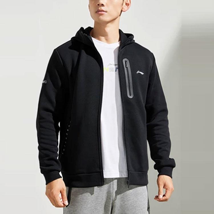 Lining Fitness Series Casual Reflective Hoodie Jacket Men Outerwear Black AWDR891-1