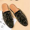 Designer New Men's Half Slippers Hip Hop Punk Rivet Shoes Slip on Casual Mules Moccasins Breathable Loafers Zapatos Hombre