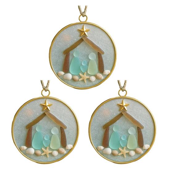 Sea Glass Nativity Christmas Ornament Beach-Inspired Hanging Ornament Nativity Christmas Tree Decoration for Xmas Tree Coastal Home Decor