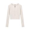Womens Soft Cable Knit Hooded Zip-Up Cardigan Short Cropped Sweater Korean Style Casual Winter