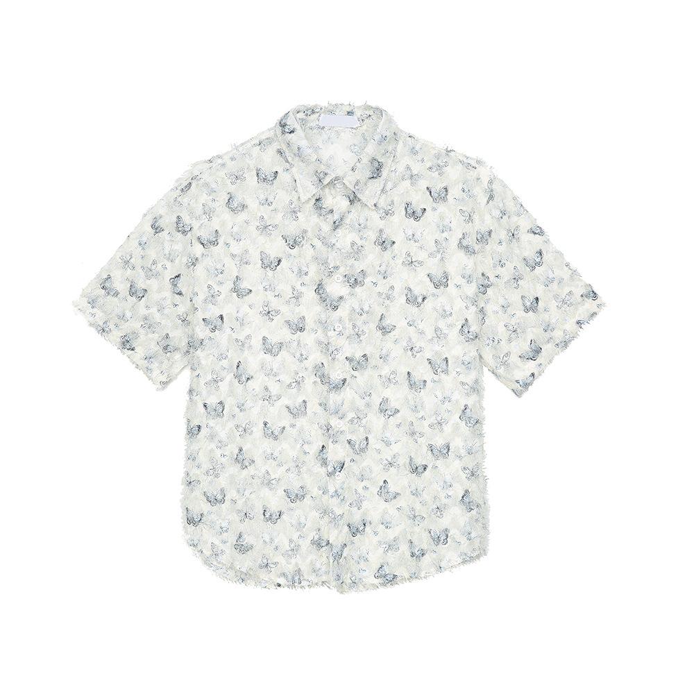 

Мужская одежда | Новая французская уникальная рубашка с жаккардовой бахромой и цветными бабочками M синий