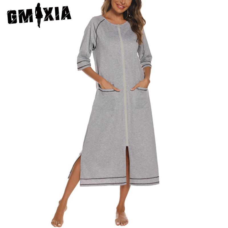

GMXIA Весна и Лето Домашняя одежда Удобное Повседневное Платье для Беременных и Кормящих Свободная Пижама Рукав семь восьмых Большой Размер Халат XXL серый