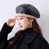Winter neue Leder Baskenmütze Damen Lammleder grobe Kante High-End Temperament vielseitig Gesicht kleines Malerhut