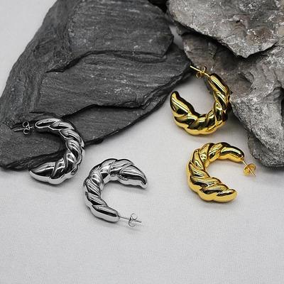 18K Gold Stainless Steel Croissant Hollow C-shaped Ear Huggers for Women - European & American Style Earrings