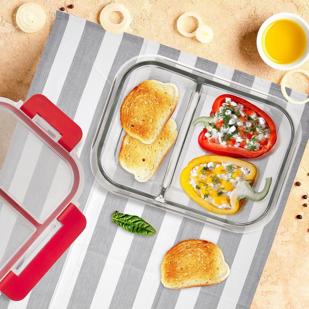 Pojemnik Dzielony Kuchenny Szklany na Żywność z Uszczelką Lunchbox 950 ml