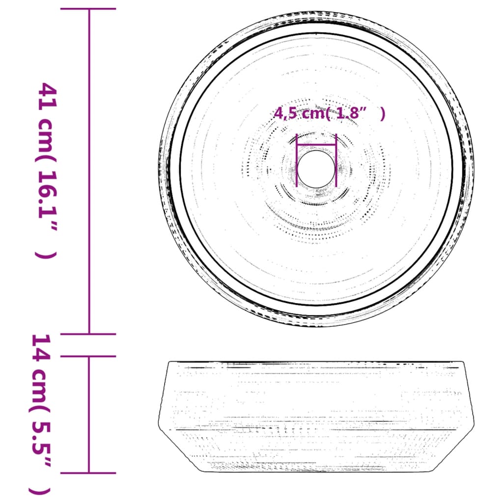 Above Counter Wash Basin Grey Round Ø41*14 Cm Ceramic