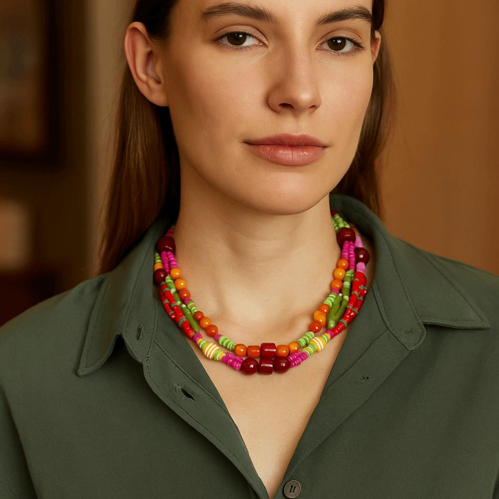 Ethnic Style Multilayer Bead Necklace Marine Organism Charms Dopamine Necklace  Women