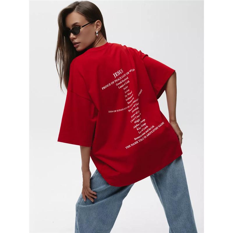 

Универсальная футболка оверсайз из 100% хлопка с простым принтом, с коротким рукавом, из плотной ткани, повседневный летний топ Small красный