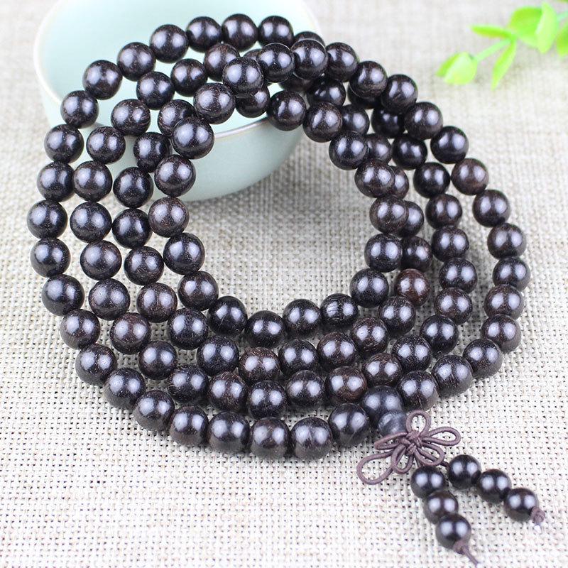Golden Sandalwood Buddhist Prayer Beads Bracelet - 108 Beads, Wooden Wenwan Ornaments for Men, Women, Couples