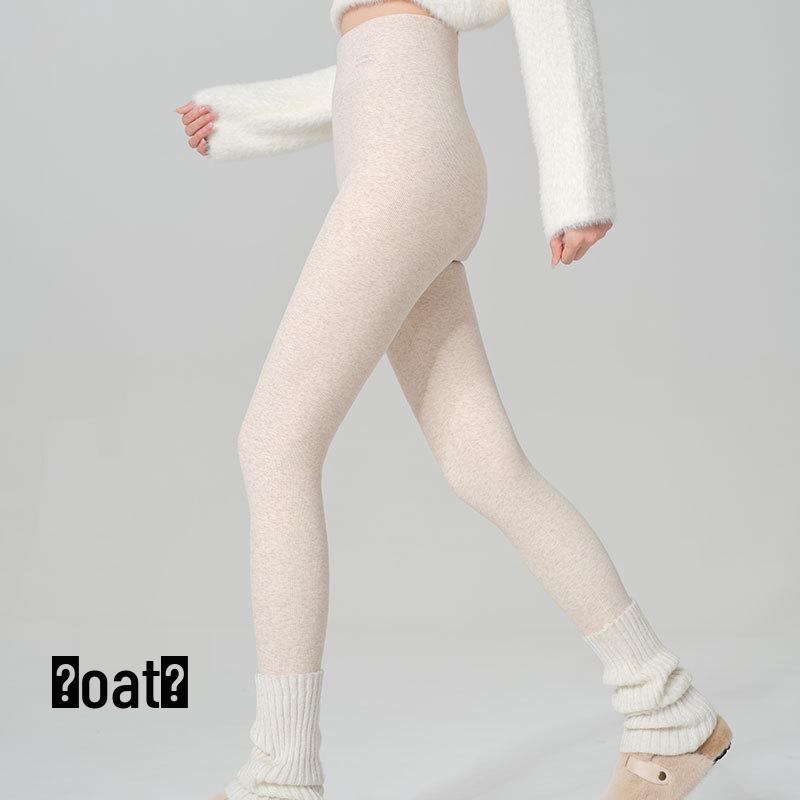 High Waist Warm Fleece-Lined Leggings - Vertical Stripe, Matte, Slimming Cotton for Autumn/Winter