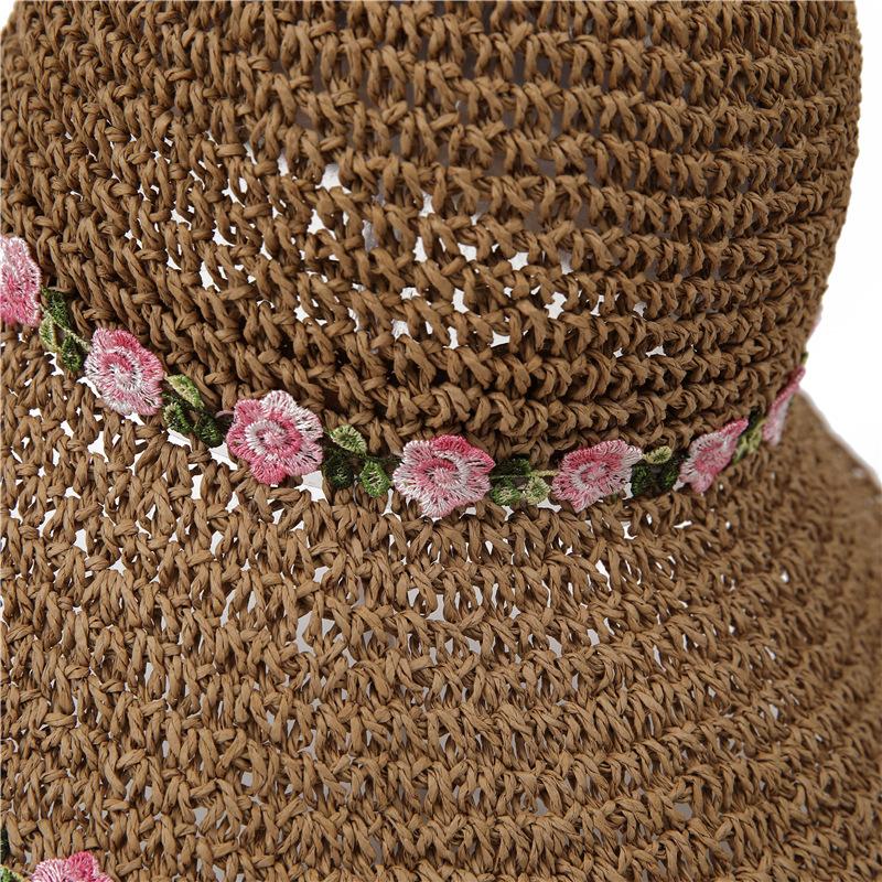 Idyllic Weaving Small Flowers Fisherman Straw Hat Woman Summer Seaside Photo Beach Sun Protection Sun Shade Hat