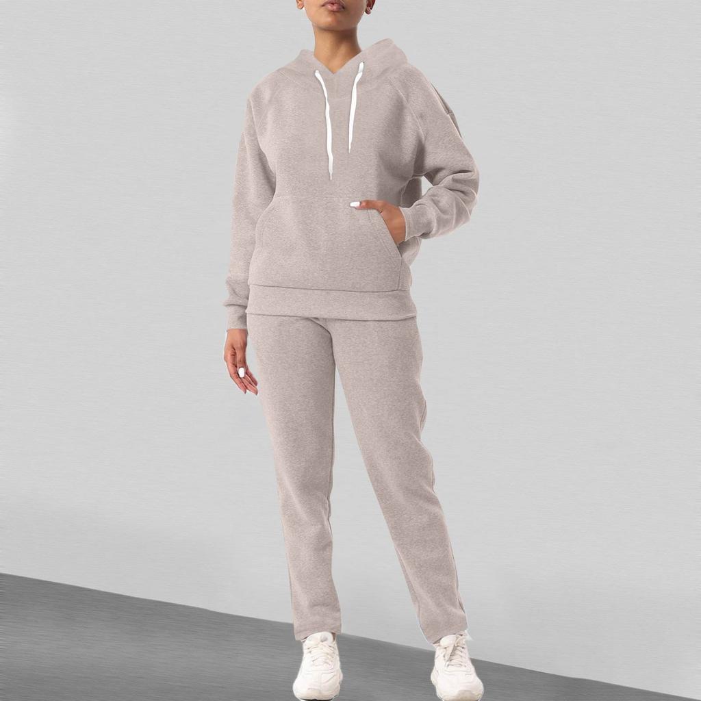 Women's Fashion Solid Colour Long Sleeve Long Pants Sport Two Piece Set