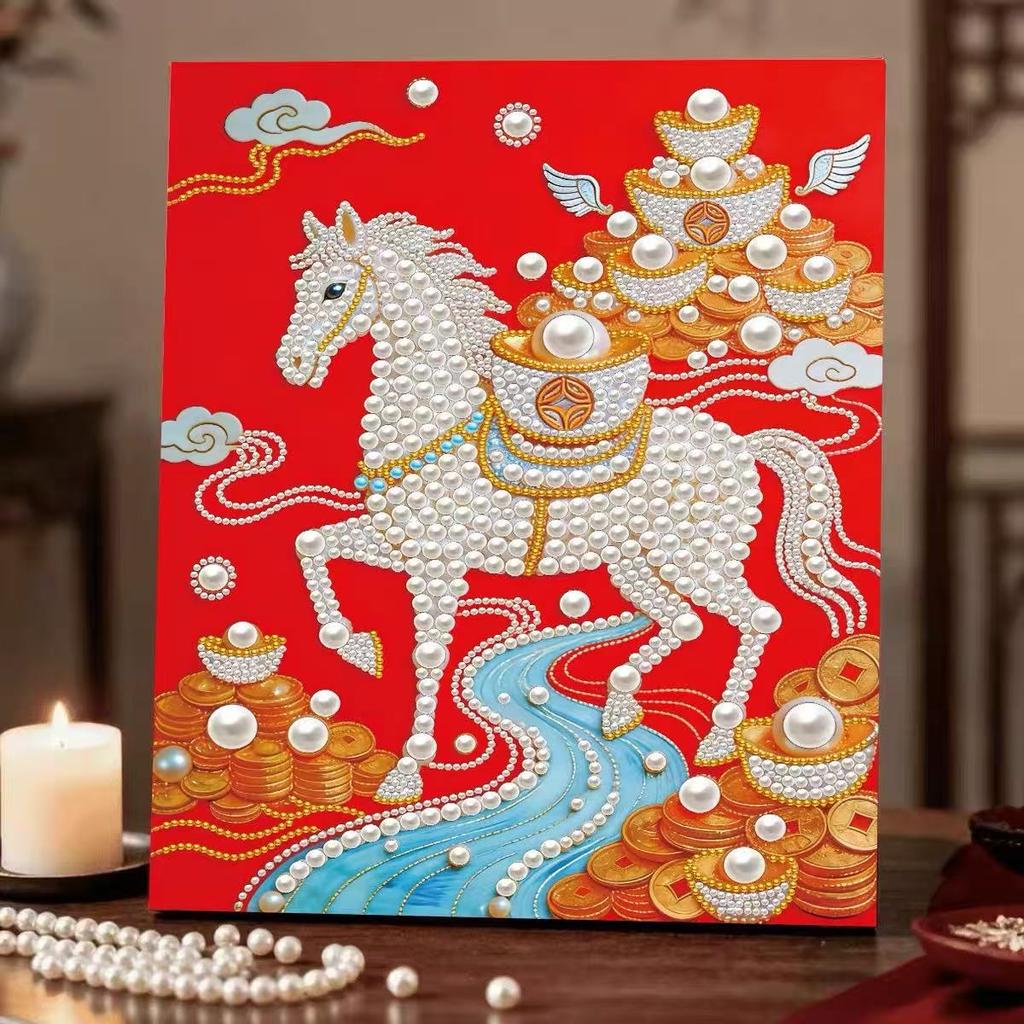 Decorative Painting Material Package, Handmade Diy National Style Ornament, Year Of The Horse Pearl Painting With Photo Frame, Living Room Entrance