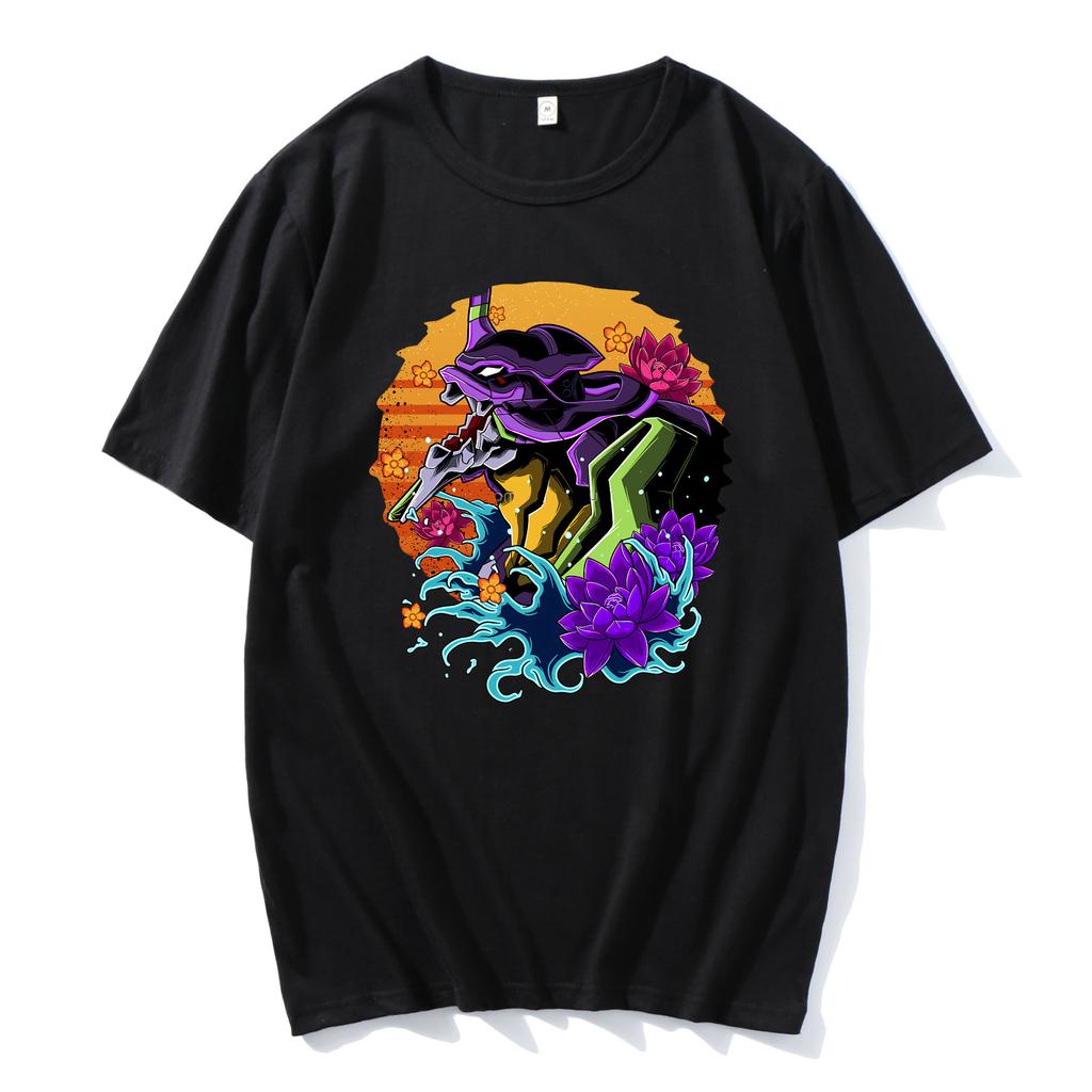 100% Cotton Anime Harajuku Ayanami Rei Printing Tshirt MenMomen Oversized Short Sleeve T-shirt Spring Summer Tops