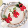 Christmas Eve Party Table Decor Mini Napkin Ring, Small Red Bow Wooden Holder with Reusable Supplies Berries Pine Cones for New Year Dinner