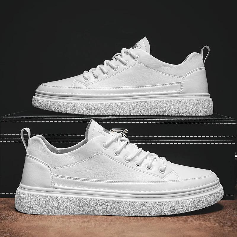 Pánská móda Módní boty šněrovací Tenisky Vysoká kvalita pravá Kůže Pánská ležérní obuv Ploché Bílé boty Pánské Designové tenisky