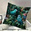2D flat- Tropical Teal Parrot Jungle Floral Throw Pillow Cover Botanical Greenery Cushion Case for Home Sofa Bedroom Decor