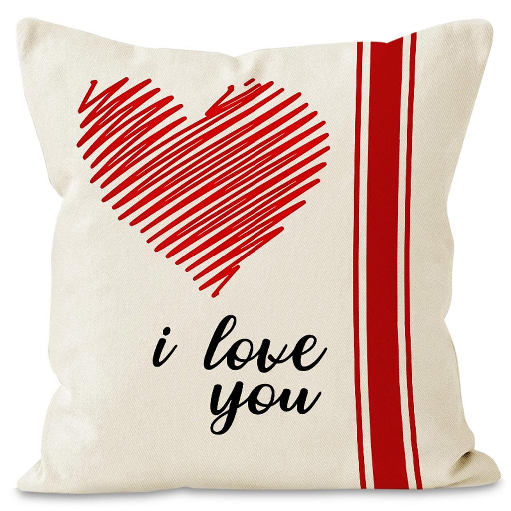 Valentine's Day Couple Love Sofa Pillow Cover Home Decoration Pillow Cover Linen Printed Cushion Cover
