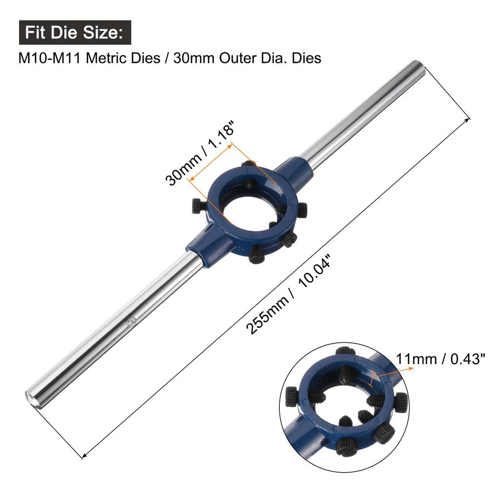 uxcell Round Die Stock Handle Wrench 30mm Adjustable Threading Die Wrench Handle Holder Bolt Thread Repair Bar Type Tool Metric Outer Diameter (1.18")