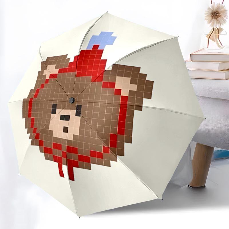 1pc Pixel Bear Automatic Open/Close Umbrella, Portable Folding Umbrella, Compact Travel Umbrella For, Birthday/Christmas Gift 5007