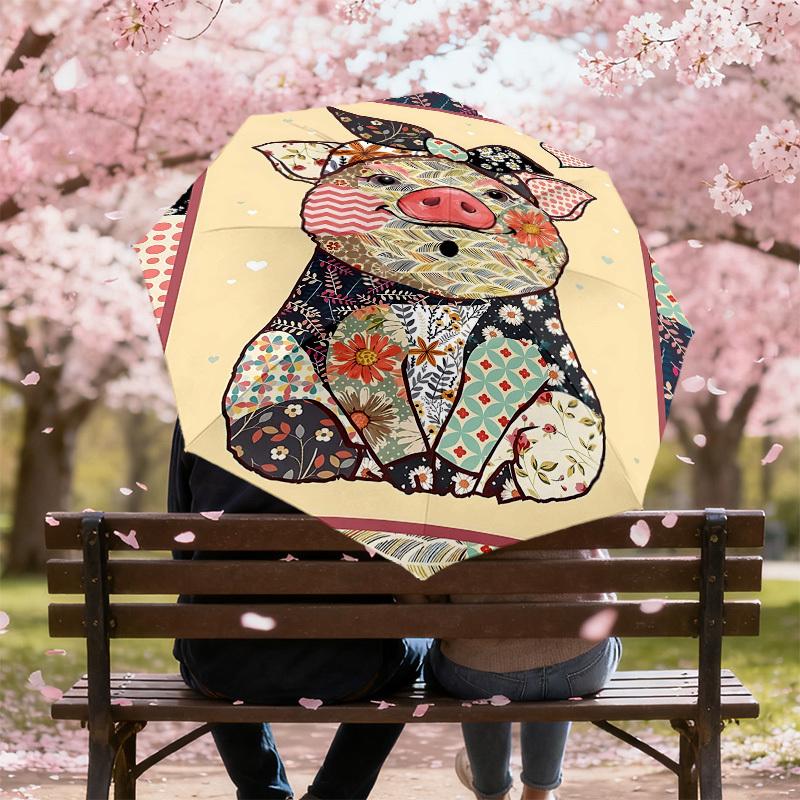 1PC Piggy Pattern Umbrella-8-Rib Reinforced, Automatic Open, Lightweight & Durable, Fashion Accessory for Outdoor, H0383