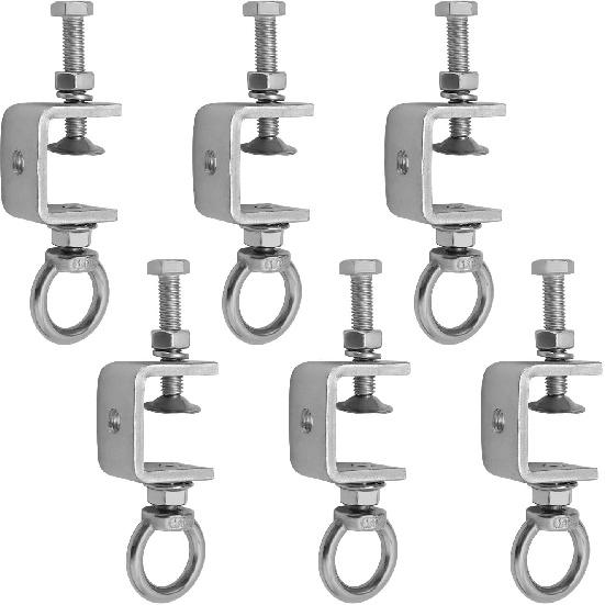 1  25mm C-Clamps, 6PCS Stainless Steel Beam Clamp with M8 Stainless Steel Screw Ring, I-Beam Design U-clamps Universal Desk Clamp for Metal Mounting