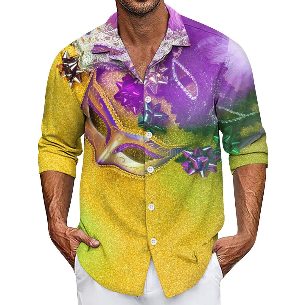 Men's Summer New Loose Print Long Sleeve Shirt Cardigan Beach Shirt