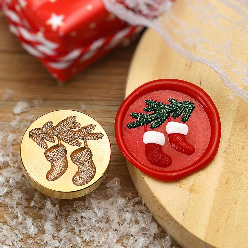 Christmas Series Embossed Christmas Tree Lacquer Seal Head Brass Carving Wax Seal Decoration Gift for Lacquer Lovers