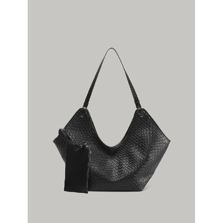 Woven bag 2025 new niche design large-capacity women s handbag, shoulder bag, daily commuter tote bag чёрный
