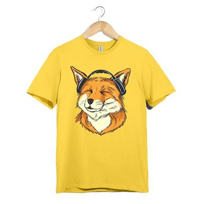 Chill Fox Kopfhörer T-Shirt Unisex Tier Musikliebhaber Niedlich Entspannt Grafik Geschenk