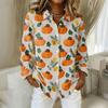 Women’s Long Sleeve Button Down Shirt with Halloween Print Turn Down Collar Casual Fit Blouse Top for Daily Wear