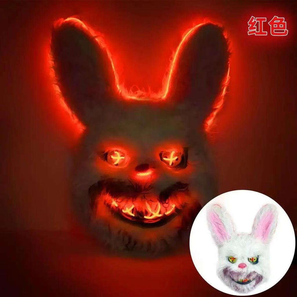 LED Glowing Cosplay Bloody Rabbit Mask Halloween Scary Killer Bloody Bear Headgear Carnival Masquerade Horror Costume Prop