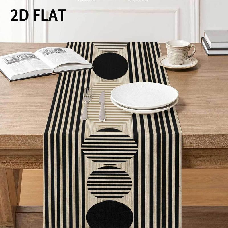Modern Geometric Table Runner, Black White Striped Circle Design, Home Dining Table Decor Women's clothing