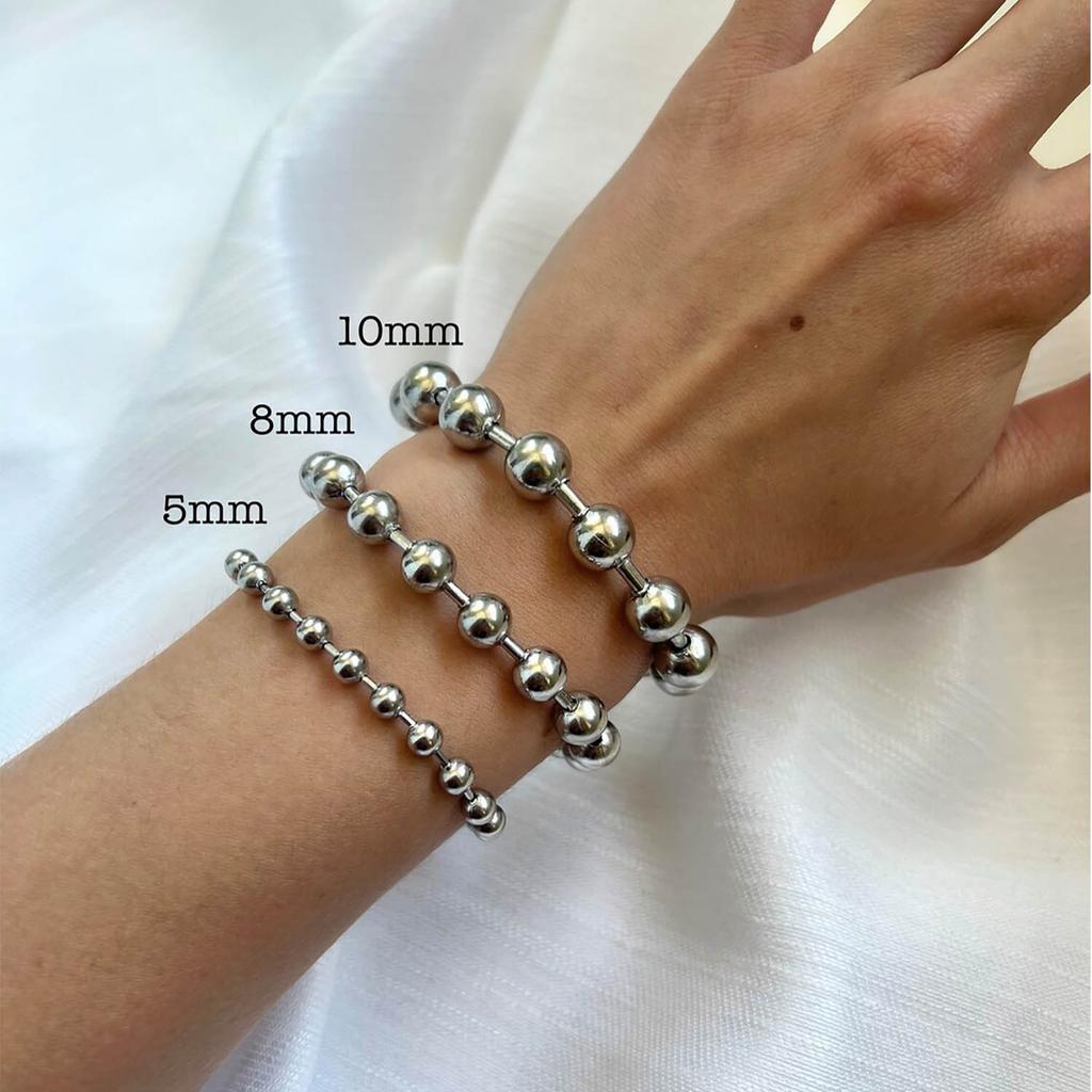 New Punk Personality Minimalist Unique Design Silver Color 5/8/10mm Ball Beading Bracelet for Woman Fashion Jewelry Holiday Gift