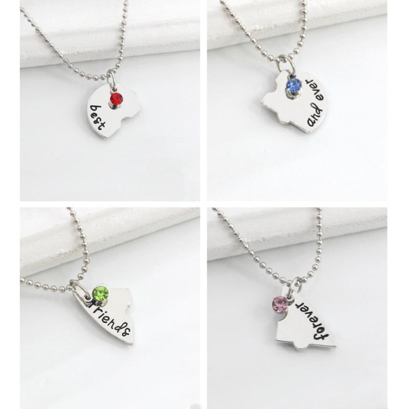 4 Pcs Best Friend Forever Splicing Necklaces Children's Cartoon Necklace Rhinestones Broken Heart Pendant Necklaces