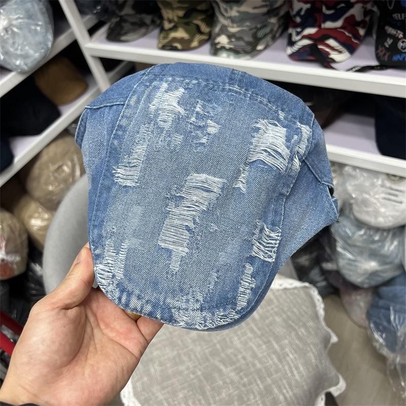 Old ripped duck tongue cowboy hat children autumn and winter fashion versatile beret bud forward hat tide