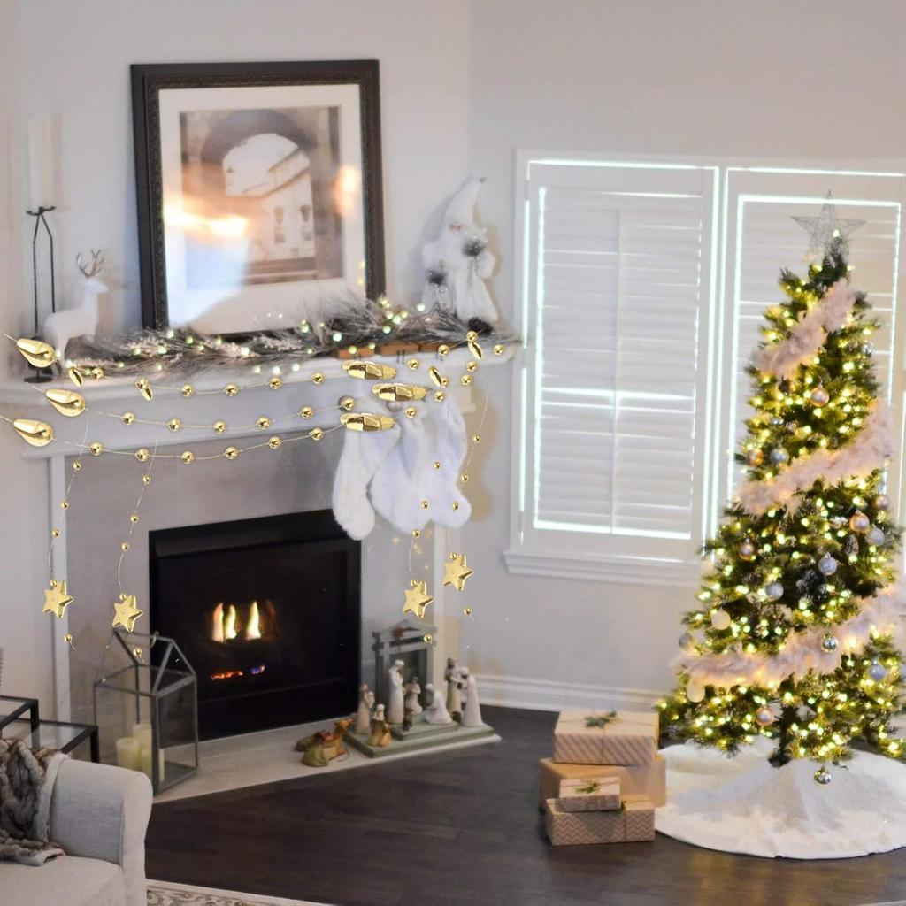 1 Roll Star Bead Garland Golden String Garland Christmas Tree Hanging Garland Beads for Wedding Christmas Decoration Wrapping Packging Golden