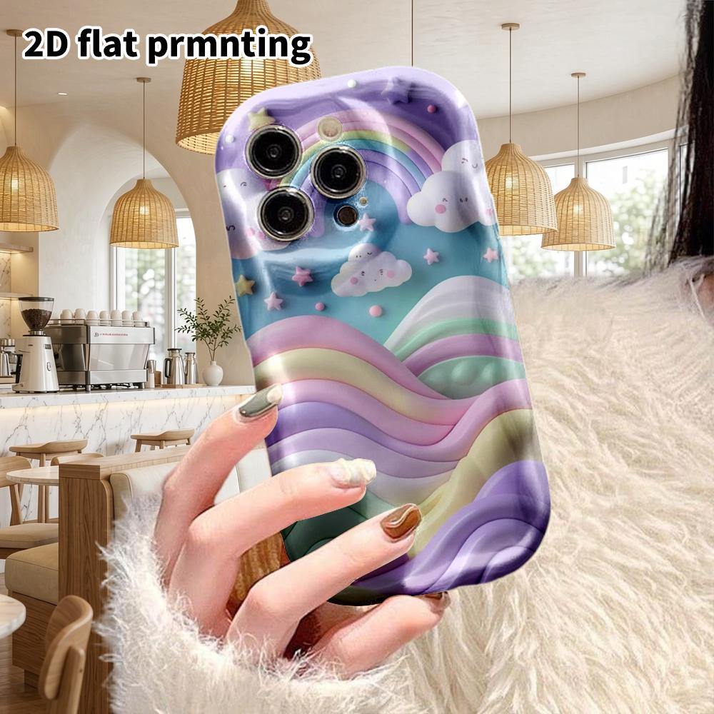 Phone Case: 2D Flat Design Fits iPhone 18, 17, 16, 15, 14, 13 Pro Cases, Rainbow Waves, Pink-purple Glitter Sea, Christmas and Halloween Gifts