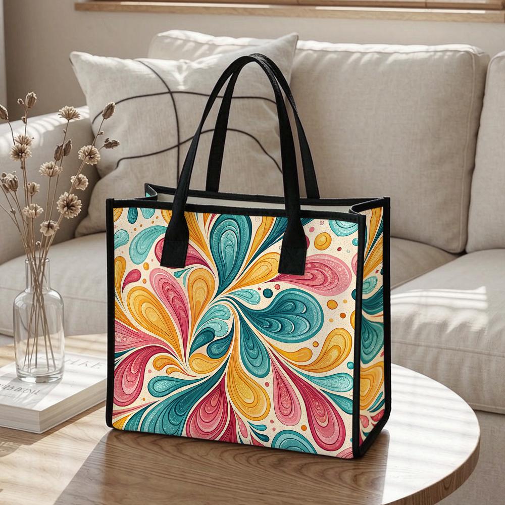 Colorful Swirl Print Tote Bag Portable Shoulder Bag For Daily Use Stylish Casual Handbag