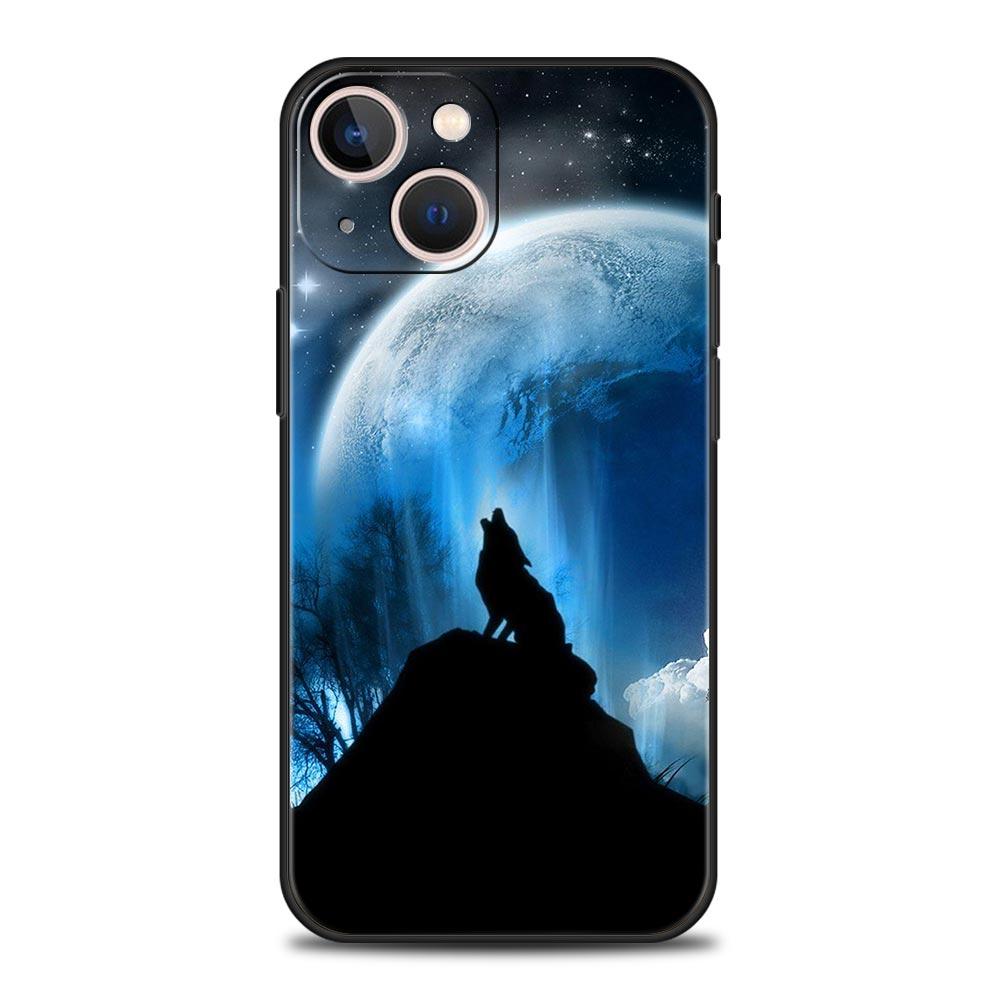 Phone Case Cover for iPhone 17 Pro Max 16 15 14 13 12 11 Pro Max Plus 17AIR Shockproof Soft TPU Shell Moon Roaring Wolf Fundas