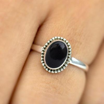 Black Onyx Oval Gemstone Ring, Solid 925 Sterling Silver Birthstone Ring, Bezel Ring, Statement Ring, Boho Ring, Partywear Ring