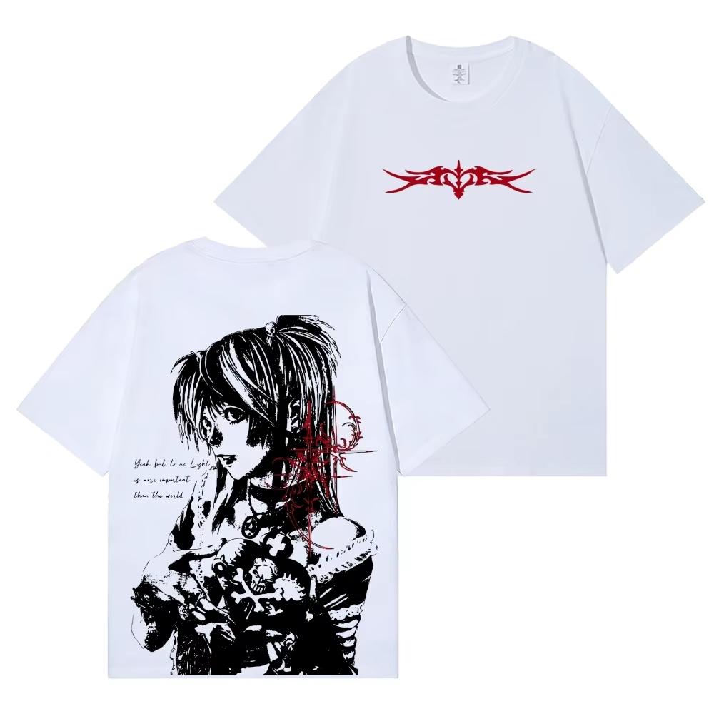 Unisex Loose Cotton Streetwear Short Sleeve T-Shirt, Gothic Anime Back Print Tee of Death Note Misa Amane T-Shirt 4XL