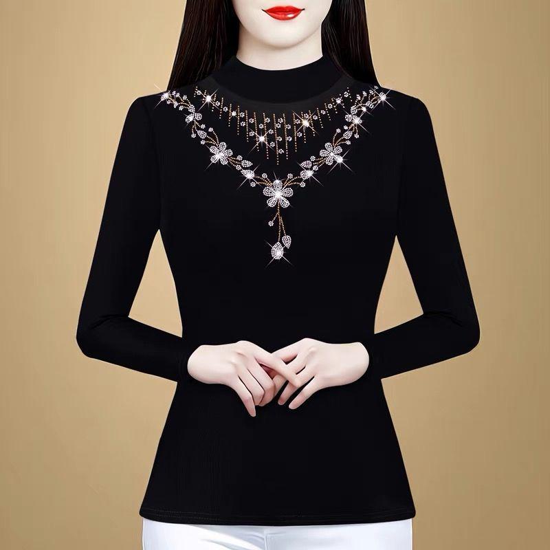 2024 Podzim/Zima Dámské Prémiové Horké Kamínky Slim Fit Jednobarevné Základní Vrstvy Top